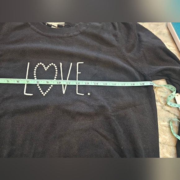 NWT! Rae Dunn Black Puff Sleeve “LOVE” Sweater XL - Picture 10 of 12